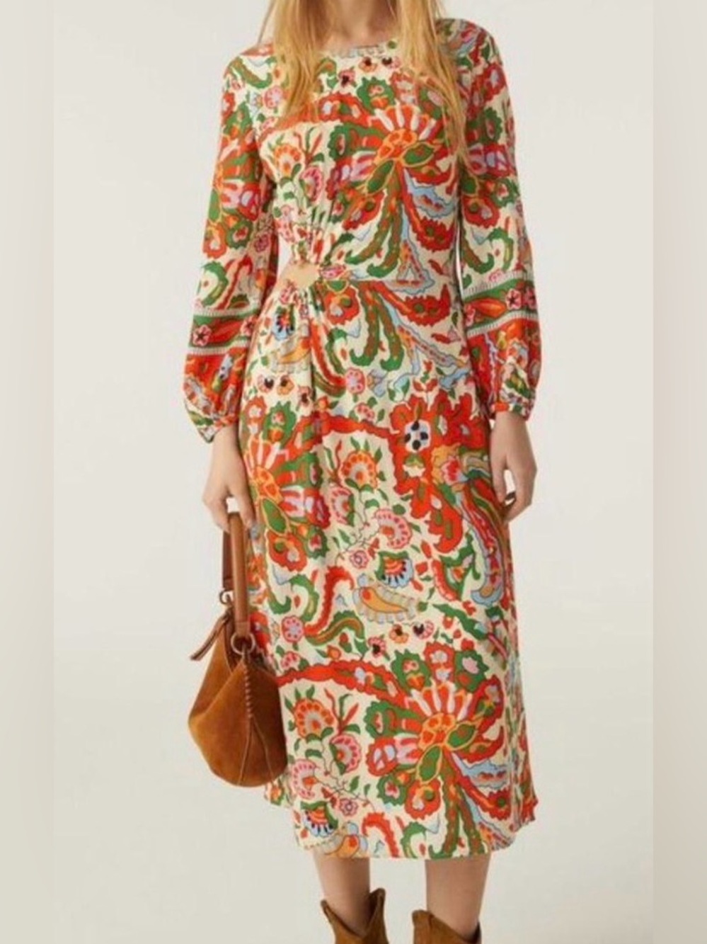 ba&sh Paris Monica Midi Dress Cutout Floral Paisley Ring Detail Size S - Picture 3 of 8